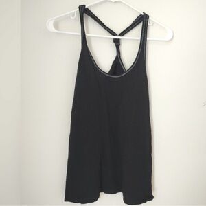 ON | extra Long black razor back tank top with white stitching detail | S